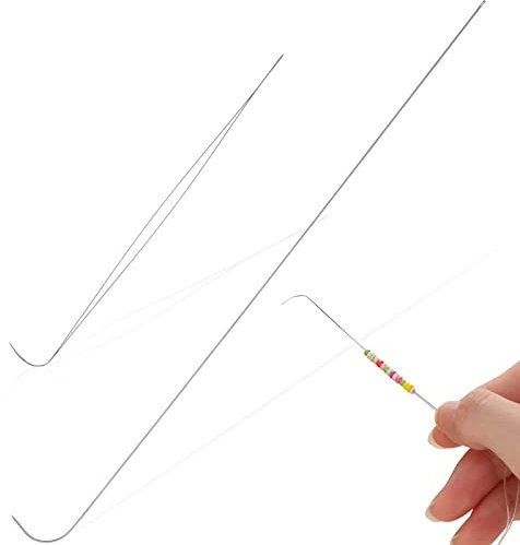 2 Stücke Edelstahl Gebogene Nadeln, Enthalten 4,5 Zoll Gebogener Perlennadel mit Großem Auge und 7,5 Zoll Gebogener Perle Spinnernadel für Schmuckherstellung von Drehen Schnurperle