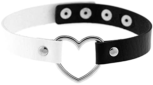 Flongo Tattoo Choker Leder Halsband Lederhalsband Damen, Leder Halskette Halsband Anhänger Choker Tattoo Kette Schwarz Blau Pink Rot Lila Weiß Silber Herz Gothic Punk Rock