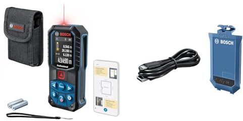 Bosch Professional Laser-Entfernungsmesser GLM 50-27 C (Reichweite: bis 50 m, robust, IP65, Bluetooth-Datenübertragung, 2 AA-Batterien, Schlaufe, Tasche) + GLM Lithium-Ionen-Akku BA 3.7V 1.0Ah