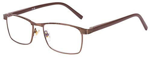 DOOViC Retro Lesebrille Blaulichtfilter Metall Braun Eckig Lang Bügel 1.5