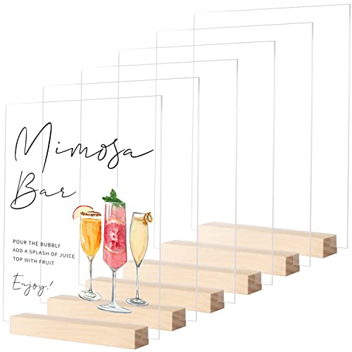 JINMURY Transparentes Acryl-Tischschild mit Holzständer, 6 Stück, 20,3 x 25,4 cm, Acrylschild, blanko Acrylplatte und Holzsockel, DIY-Blanko-Acrylschild für Hochzeitsschild, Menüschild,