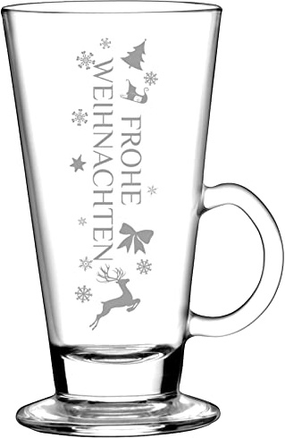 BergWald FROHE WEIHNACHTEN 12 Stück - 260ml Gläser mit Henkel Spülmaschinengeeignet - mit Lasergravur - Gastroglas 12er Set