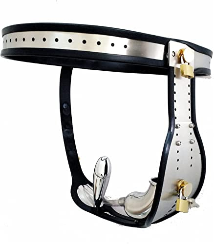 Männliche Edelstahl Silikon Keuschheit Gürtel Käfig mit Abnehmbarer Analplug und Blasenkatheter Fetisch Bondage Penis Schloss Herren Unterhosen Slave Privatsphäre Spiele,Silber,100/110cm
