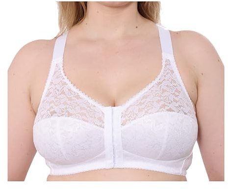 Gemm Bra - White Cotton Front Fastening Bra - Non Padded Bras for Women - 34D - 46G