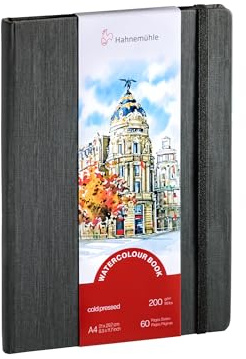 Hahnemühle Aquarellbuch, 200 g/m², feine Körnung, 30 Blatt, naturweiß, DIN A4 Portraitformat