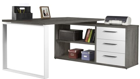 Composad | Scrivania della Linea DISEGNO con 3 Cassetti e 2 Vani, Scrivania Angolare con Cassetti e Libreria, (LxAxP) 170x75x140 cm, Colore Rovere Sonoma e Bianco Laccato, Made in Italy