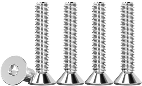 Drenky M4 X 25mm Stainless Steel Screws, M4 Bolts Countersunk Bolts 50 Pcs Hex Screws DIN 7991 / ISO 10642 Rustproof Machine Screws Hex Socket Countersunk Bolts, Fully Thread