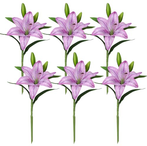 BEIJIALY 6 Pezzi di Fiori di Giglio Artificiali, Giglio Artificiale Real Touch Fiori Finti di Giglio, Fiori Primaverili Finti per la Decorazione di Pasqua della Festa in Casa di Nozze(Viola)