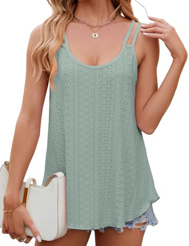 Heersan Débardeur Femme Été Haut Top Bretelles Spaghetti Débardeur sans Manches Casual Tops Col Rond Chemise Camisole Top Tee Caraco Décontractée