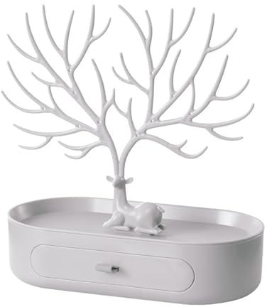 Jarsense Elch-Schmuckständer, Baum, harziger Ringhalter/Ohrringhalter/Ringhalter, Ablage für Ringe für Schmuck, Ring/Hochzeitsschmuck, dekorativer Präsentationsständer, Grau
