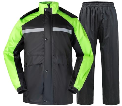KTWOLEN Traje de Lluvia Impermeable Hombre Chaqueta y Pantalones de Lluvia Impermeable Reflectante Ropa para La Lluvia con Capucha