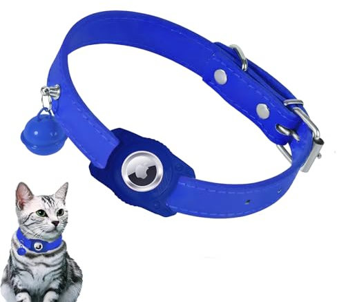 Lyneun Airtag Katzenhalsband, Katzenhalsband mit Glocke, Einstellbar Halsband Katze, Sicherheitshalsband Katze Kompatibel mit Apple Airtag, Wasserdicht Kitten Halsbänder für Katze, Hund (Blau)