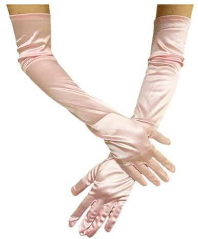 BrightGlow Lang Damen Satin 55cm Classic Elegant Abendhandschuhe 1920er Elastic Satinhandschuhe Opera Party Halloween Karneval Kostüm Opernhandschuhe Braut