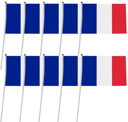 Bexdug Bandera de Francia – Banderas francesas pequeñas de mano, 14 x 21 cm, bandera de Francia, banderas pequeñas para actividades, desfile, deportes, decoración del hogar