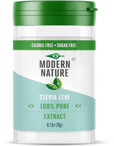 Modern Nature 100% Pure Stevia Powder – All-Natural, Zero Calories, Zero Carbs, Sugar-Free, 250x Sweeter Than Sugar, Vegan & Diabetic-Friendly Sweetener, No Additives, Perfect for Low GI