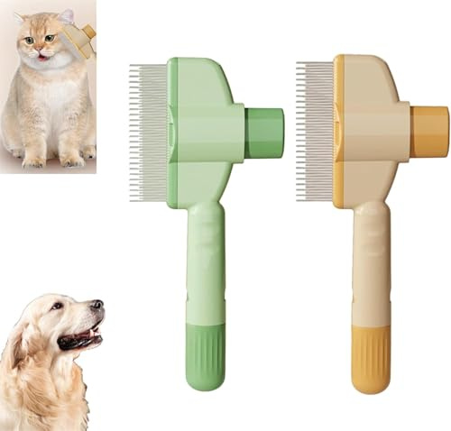 Selbstreinigender Flohkamm für Haustiere, Fellpflegebürste, Flohkamm für Katzen und Hunde, Katzen und Hunde, Bürste zur Massage und Reinigung von Haarausfall, 2 Stück