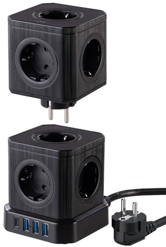 Multiprise colonne 9 prises avec 4 ports USB - coloris noir [revolt]