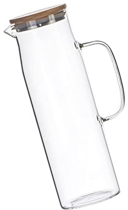 1, 2-liter Glaskrug aus Hochborosilikat mit Bambusdeckel | Dickwandig, Temperaturwechselbeständig, für Kaltwasser und Saft, Großes Volumen für Haushalt
