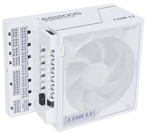 Lian Li EDGE Gold 1200W PC Power Supply White, 1200 Watt ATX PSU, PCIe 5.1, ATX 3.1 PSU | 80 PLUS Gold, modular, Sleeved Cable Kit, 12VHPWR for NVIDIA RTX, quiet fan, USB hub & fan hub