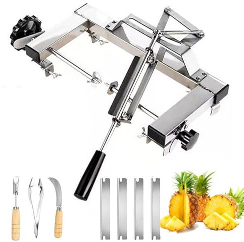 CHANGLKJ Pelador De Piña Comercial, Herramienta De Pelado De Piña con Juego De Cuchillos Peladores, Anchura Ajustable Según El Tamaño, Material Duradero De Acero Inoxidable 304, para Fruterías