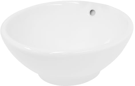 LuxeBath Waschbecken Keramik, rund Ø420x170 mm, Weiß, Aufsatzbecken mit Überlauf, Aufsatzwaschbecken für Badezimmer/Gäste-WC, Design Aufsatzwaschtisch Waschtisch Waschschale Waschplatz Handwaschbecken