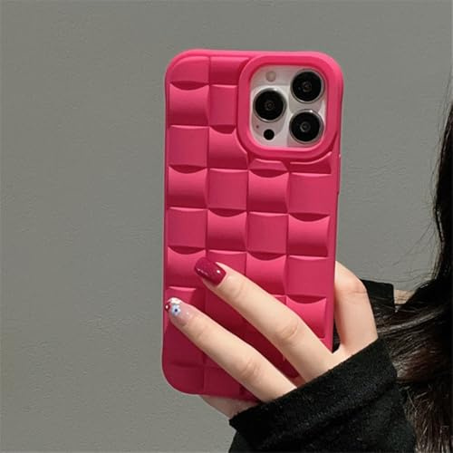 GXZJFC Custodia per telefono in silicone morbido con motivo a cubo 3D per iPhone 14 13 Pro Max 11 12 Mini X XS XR 6S 7 8 Plus SE Cover antiurto opaca, rosa fluorescente, per iPhone 14 Plus