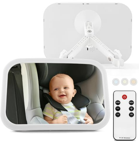 Specchio Auto Sedile Posteriore Bambino, Ruotabile a 360° con Telecomando Gancio Clip Illuminazione per la Maggior Parte Delle Auto