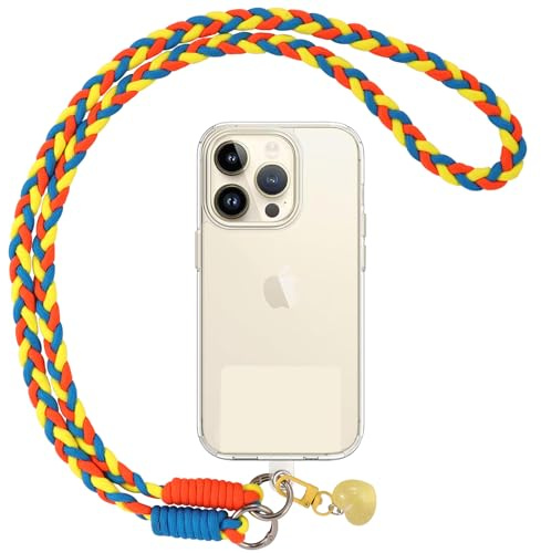 Votvloay Cordón para Movil Universal Colgante para Teléfono Compatible con Todos Los Teléfonos Inteligentes y la Mayoría de los Funda,con Llavero y Parche-Naranja Amarillo Azul