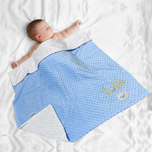 XIAOMA Couverture Bébé Personnalisée avec Prénom Brodé,Plaid Enfant Personnalisé,Cadeau Naissance Garçon Fille,Doudou Maternelle pour Sieste,Idéale pour Baptême de Bebe(Bleu)