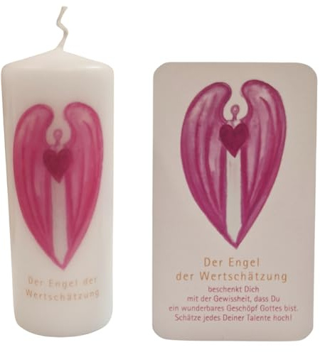 Angel Candle with Card - Angel of Appreciation - 12 cm Candle with Angel Motif & Blessing Card in Gift Bag - Designed by Andrea Zrenner - Loving Gift for Many Occasions