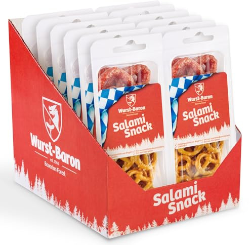 Snack&Snack Brezen Mix 12 x 50g, Salami Snack mit Salzbrezeln, Pausensnack mit Salzgebäck & Wurst