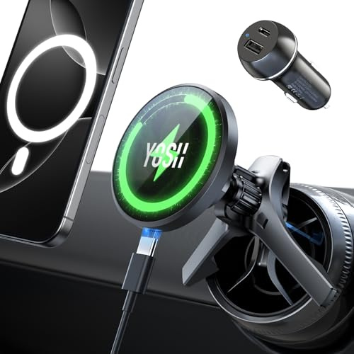 YOSH für MagSafe Autohalterung 15W Handyhalterung Auto mit Ladefunktion | Für runde Lüftungen bei Mercedes A/B/C/V/GLA/GLB/GLC, EQB und Sprinter, stabile Dreiecksstruktur, Metallhaken 10–35 mm
