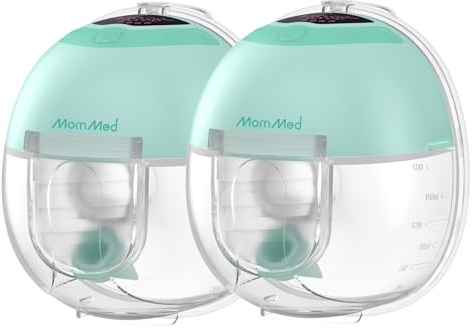 MomMed S33 Tragbare Elektrische Milchpumpe, ultra-leise In-BH-Pumpe für Arbeit & Nacht, One-Touch-Pause, Nachtlicht, auslaufsicher, 4 Modi & 9 Stufen, 17/19/21 mm Einsätze (Grün, 2 Stück)