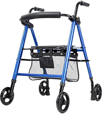 Walker, Rollator, telaio leggero pieghevole a 4 ruote con cestino sottosedile, altezza del sedile e della maniglia regolabili, ausilio per la mobilità, ausilio per la deambulazione pieghevole con sed