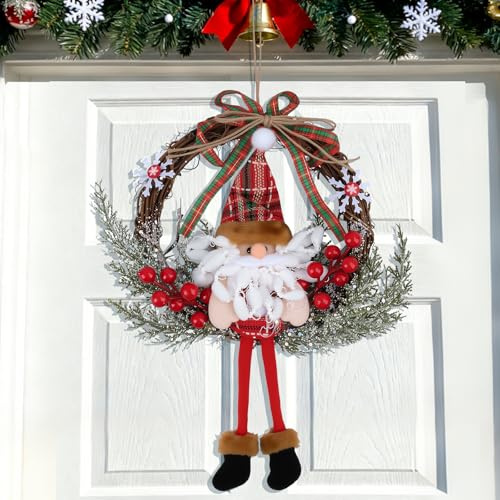 Ruryxel Couronne de Noël, 35 cm Couronne de Noël Artificiel, Couronne de Noël en Rotin, Couronne de Noëls avec Père Noël, Décoration Noël pour Porte D'entrée, Murale, Cheminées