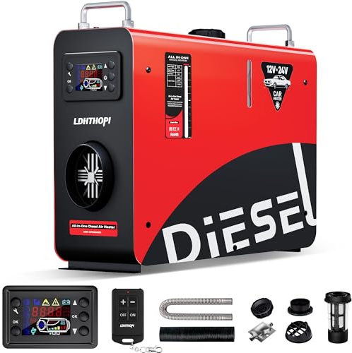 LDHTHOPI Dieselheizung 8 kW,12V/24V Standheizung Diesel mit Timer,LCD-Display & Fernbedienung,Schnelles Aufheizen 4.5L Luft Dieselheizung Energieeinsparung für Garage,Camping,Wohnmobil Rot