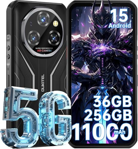 OUKITEL WP55 Smartphone 5G Rugged, Android 15, 256GB+36GB RAM, 6.6 FHD+ 120Hz Display, 108MP Camera, 11000mAh Battery, IP68/IP69K, Dual SIM