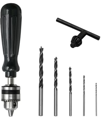 Mandouer Hand Drill Set with 5 HSS Small Drill Bits (1.5-5.0mm) | Precision hobby drill for woodworking, resin crafts, model building, DIY projects
