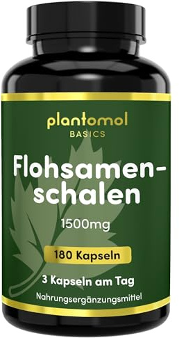 Flohsamenschalen-Kapseln hochdosiert - 2 Monatsvorrat - plantomol® Basics | Flohsamen Kapseln hochdosiert - 1500mg pro Tagesdosis - vegane Flohsamen Ballaststoffe Kapseln