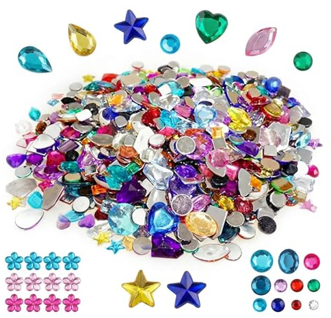 1200PCS Acryl Materialien Bunte Glitzersteine zum Basteln, Schmucksteine zum basteln Set für Bastelarbeiten, Party Events und DIY-Projekte
