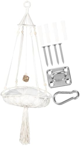 Toddmomy Hamaca para Gatos Pequeña de Interior Tejida a Mano, Cama Colgante Bohemia Color Beige Columpio, Almohadilla y Ganchos de Acero Inoxidable, Adecuado para Descanso y Pequeñas
