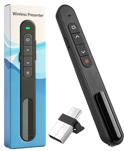 Mando de Presentación Inalámbrico 2 en 1 USB-C y USB-A, clicker con Control de Volumen y Enlaces, Mando 2,4 GHz para presentaciones en portátil