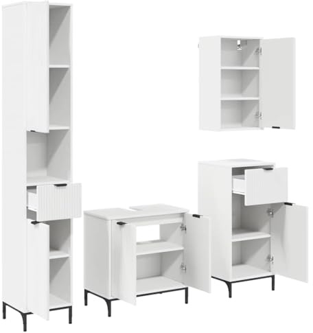 Ezbryzmatic 4 Piece White Chipboard Bathroom Furniture Set Including Drawers and Doors, Modern Storage for Your Bathroom, Includes Vanity Unit, Bathroom Cabinet