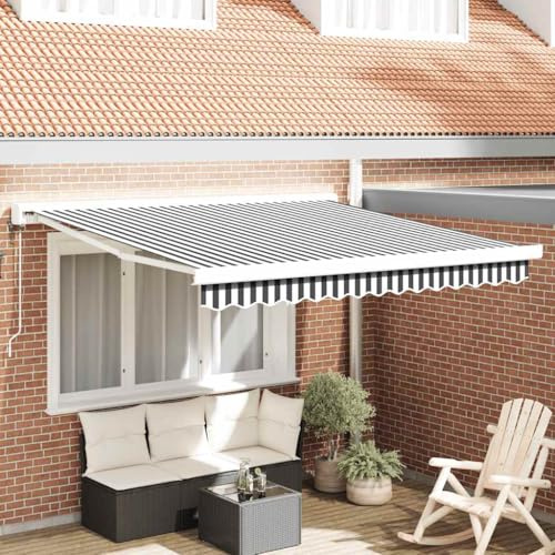 Runheo Tenda da sole retrattile, colore antracite, bianco, 3 x 2,5 m, tessuto con telaio in alluminio, protezione solare, braccio articolato, tenda elettrica, estensibile per terrazza, balcone