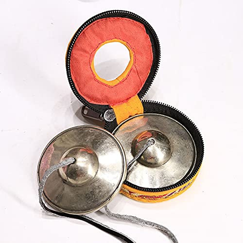 Gandhanra Conjunto de Campanas de platillos de meditación Tibetanas - Platillos Tingshas Tibetanos - Hecho a Mano en Nepal - campanas - Bronce liso 6.5cm