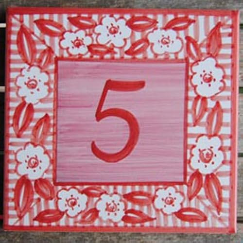 Azul'Decor35 Targa o piastrella per numerazione civica con Numero civico 5, Terracotta Smaltata, 15 x 15 x 0,5 cm