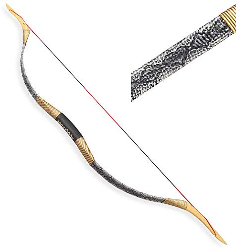 Traditioneller Bogen Recurve Bogen Reiterbogen Langbogen Handgemacht Holzbogen 25-55lbs Sportbogen Jagdbogen für Erwachsene und Anfänger (55lbs, Typ 1)