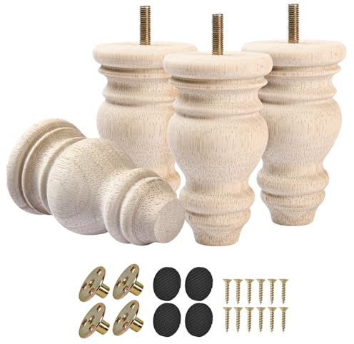 TCHOSUZ Gambe per mobili in legno da 12,7 cm, confezione da 4 – Piedini in legno massiccio non finiti con bulloni M8 e dadi a T per divano, armadio, cassettiera, divano, tavolo – set di ricambio fai