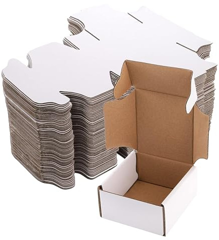 Cedilis 75 Pack Corrugated Mailer, 4x4x2 Inches Shipping Boxes, Small Cardboard Box for Shipping Mailing and Storing, Recyclable, Crush Proof, Oyster White