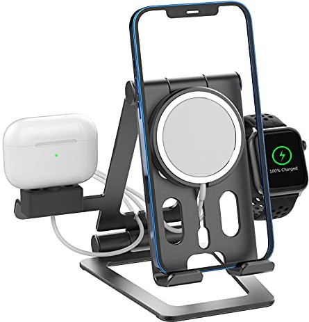 3 in 1 Cell Phone Stand for Magsafe Charger Holder for Apple Watch Charging Station Dock and Airpods1/Airpods2/Airpods PRO/3rd Generation, Compatible with iWatch 6/5/4/3/2/1, iPhone 16/15/14/13 Series